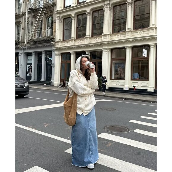 FREE PEOPLE We The Free Come As You Are Denim Maxi Skirt in Wash Medium Indigo - Picture 2 of 15